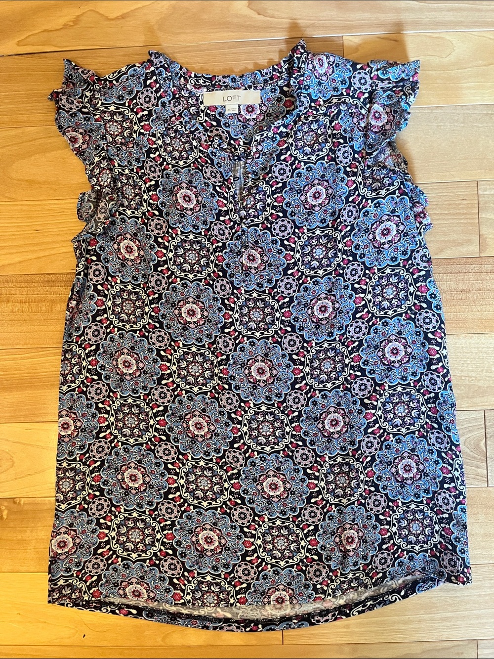 LOFT Floral Medallion Flutter-Sleeve Blouse